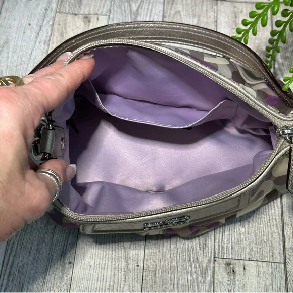 COACH - Mini Madison Op Art Shoulder Handbag Purple Silver Cream & Gray - Picture 15 of 15